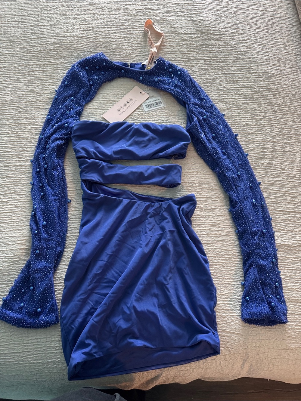 Oh Polly Royal Blue Long Sleeve Cutout Mini Dress